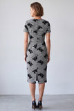 Black and White Floral Bodycon V-Neck Work Dress