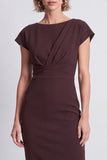 Brown Bodycon Cap Sleeve Work Dress With Slit