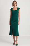 Mermaid Dark Green Square Neck Work Dress With Slit