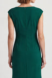 Mermaid Dark Green Square Neck Work Dress With Slit