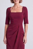 Sky Blue Sheath Square Neck Work Dress With Slit