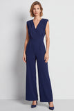 V-Neck Navy Sleeveless Women Jumpsuit