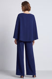 Navy Blue Boat Neck Women Jumpsuit With Cape