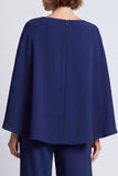 Navy Blue Boat Neck Women Jumpsuit With Cape
