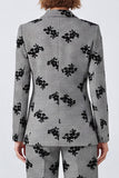 Peak Lapel Black and White Floral 2-piece Women Suits