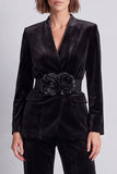 Dark Green Velvet 2-piece Women Suits With 3D Flower