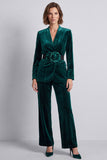 Dark Green Velvet 2-piece Women Suits With 3D Flower