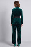 Dark Green Velvet 2-piece Women Suits With 3D Flower