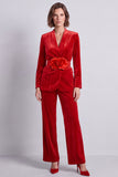 Dark Green Velvet 2-piece Women Suits With 3D Flower