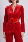 Dark Green Velvet 2-piece Women Suits With 3D Flower