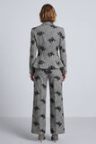 Black and White Floral Notched Lapel 2-piece Women Suits