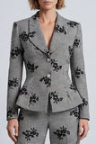 Black and White Floral Notched Lapel 2-piece Women Suits