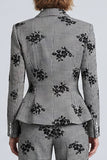 Black and White Floral Notched Lapel 2-piece Women Suits