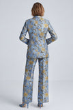 Floral Dusty Blue Notched Lapel 2-piece Women Suits