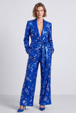 Sequins Royal Blue Shawl Lapel 2-piece Women Suits