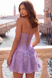 Strapless Corset Lilac Floral A Line Homecoming Dress