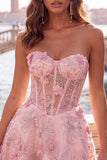 Strapless Corset Lilac Floral A Line Homecoming Dress