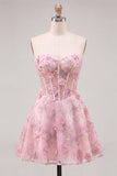 Strapless Corset Lilac Floral A Line Homecoming Dress