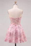 Strapless Corset Lilac Floral A Line Homecoming Dress