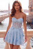 Strapless Corset Lilac Floral A Line Homecoming Dress
