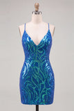 V-Neck Bodycon Gold Sparkly Homecoming Dress