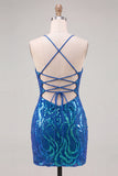 V-Neck Bodycon Gold Sparkly Homecoming Dress