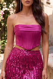 Royal Blue Corset Strapless Bodycon Homecoming Dress With Fringes
