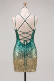 Royal Blue and Gold Sequins Spaghetti Straps Bodycon Homecoming Dress
