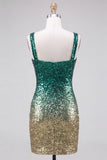 Square Neck Royal Blue and Gold Sequins Bodycon Homecoming Dress