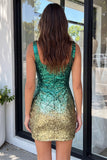 Square Neck Royal Blue and Gold Sequins Bodycon Homecoming Dress