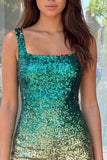 Square Neck Royal Blue and Gold Sequins Bodycon Homecoming Dress