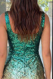 Square Neck Royal Blue and Gold Sequins Bodycon Homecoming Dress