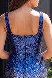 Square Neck Royal Blue and Gold Sequins Bodycon Homecoming Dress