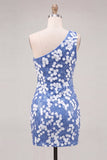 One Shoulder Blue Sequins Bodycon Homecoming Dress