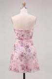 Strapless Pink Floral Sequins A Line Homecoming Dress