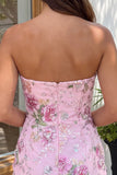 Strapless Sequins Pink Floral Bodycon Homecoming Dress