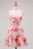 Corset Floral Pink A Line Spaghetti Straps Homecoming Dress