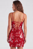 Sequins V-Neck Bodycon Red Mini Homecoming Dress