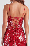 Sequins V-Neck Bodycon Red Mini Homecoming Dress