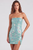 Strapless Sequins Bodycon Mint Green Mini Homecoming Dress