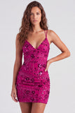 Pink V-Neck Sequins Bodycon Mini Homecoming Dress