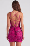 Pink V-Neck Sequins Bodycon Mini Homecoming Dress