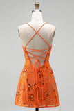 Sequins A Line Spaghetti Straps Orange Mini Homecoming Dress