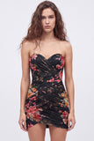 Strapless Floral Ivory Bodycon Mini Homecoming Dress
