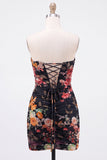 Strapless Floral Ivory Bodycon Mini Homecoming Dress