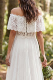 Off The Shoulder A Line Lace White Boho Wedding Dress