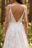 A Line Lace V-Neck White Boho Wedding Dress