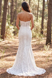 Strapless Mermaid Ruffled Lace White Boho Wedding Dress