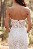 Strapless Mermaid Ruffled Lace White Boho Wedding Dress
