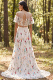A Line 2-piece White Cold Shoulder Floral Wedding Dress